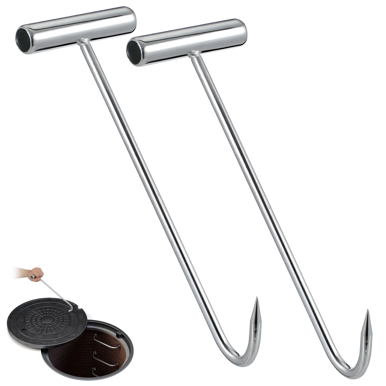 2 Pcs Manhole Cover Hooks Manh - огляд і ціна Manhole Cover Lifting