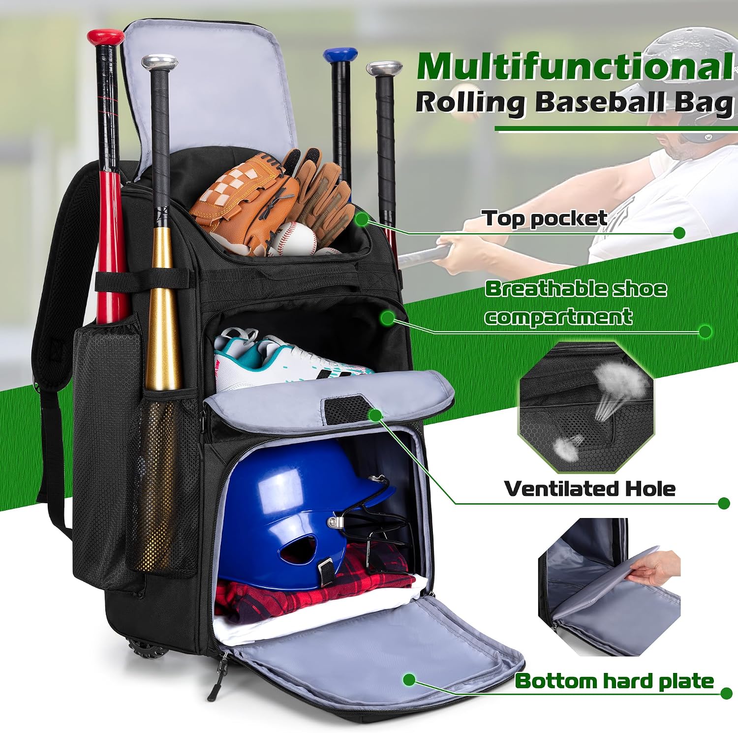 Rolling Baseball Backpack With - огляд і ціна Heavy Equipment Usa